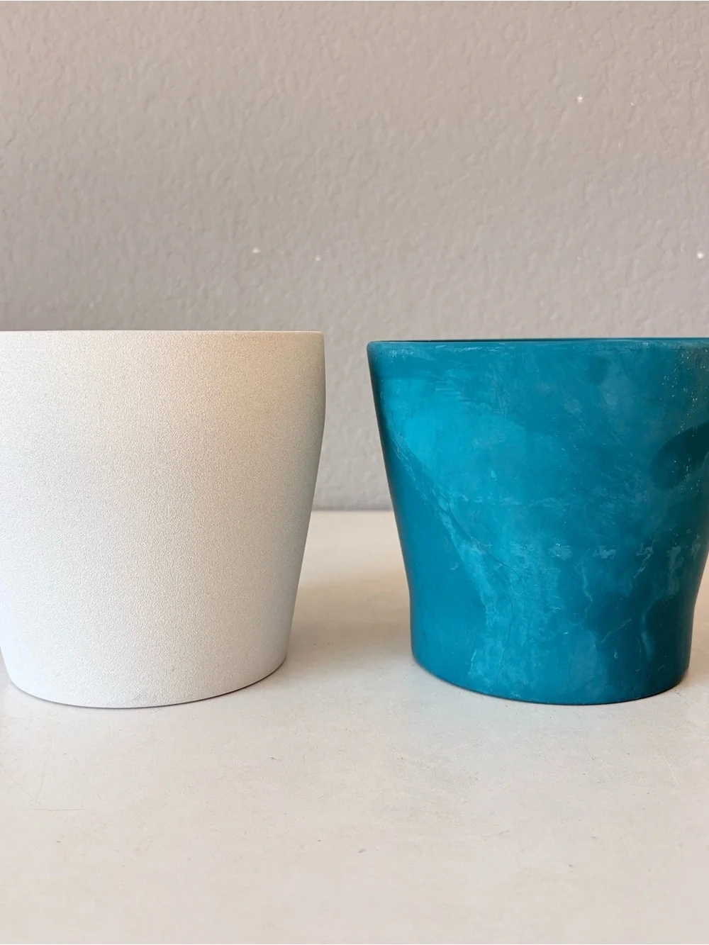Set of 2 White & Blue Terracotta Clay Pot 5”H Succulent Planter No Drainage Hole